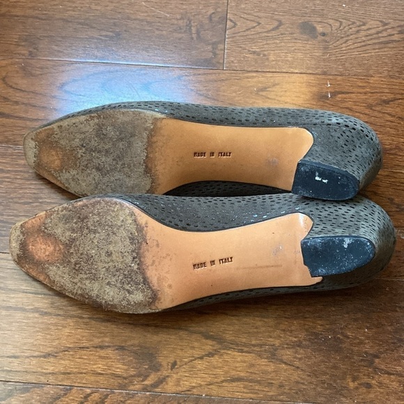 Ferragamo Size 6.5 Square Toe Pumps Green Brown with Shiny Flecks - Picture 6 of 7